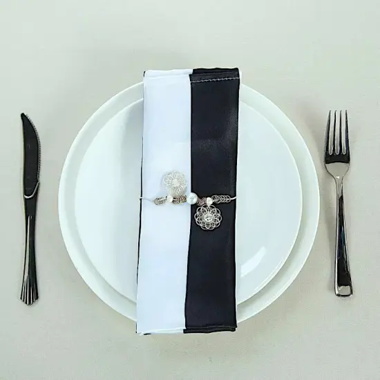 5 BLACK WHITE 20x20" Stripes Satin Table Napkins {1}