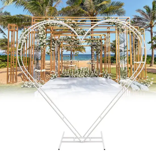White Metal Heart-Shaped Wedding Arch Backdrop Stand {1}