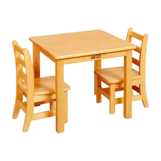 24in x 24in Square Hardwood Table with 20in Legs and Two 10in Chairs, Kids Furniture {7}