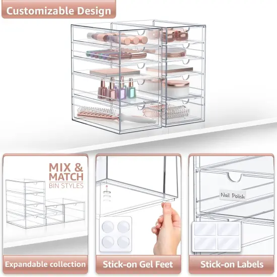 Sorbus 10 Drawers Acrylic Organizer for Makeup, Organization and Storage, Art Supplies, Jewelry, Stationary - 2 Pcs Clear Stackable Storage Drawers {4}