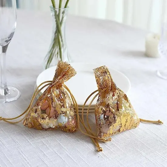 12 GOLD Metallic 4"x5" Polyester Wedding FAVOR BAGS Drawstring {5}