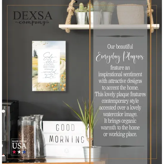 Side By Side..Sisters Wood Plaque with Easel and Hook Wall Tabletop Art - 6 inches x 9 inches {2}