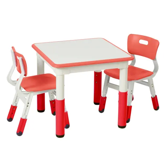 Square Dry-Erase Activity Table and 2 Adjustable Height Plastic Chairs, 3-Piece Red {1}
