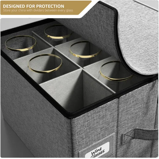 Sorbus 2 Pack Stemware Storage Case - with Hard Shell, Dividers and Handle - Stemware Storage Containers Holds 12 {4}