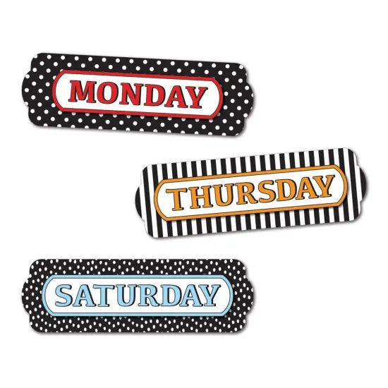 Magnetic Die-Cut Timesavers & Labels, Days of the Week, Black and White Assorted Patterns, 8 Per Pack, 6 Packs {3}