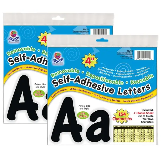 Self-Adhesive Letters, Black, Cheery Font, 4", 154 Per Pack, 2 Packs {1}
