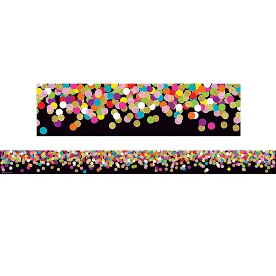 Colorful Confetti on Black Straight Rolled Border Trim, 50 Feet Per Roll, 3 Rolls {2}