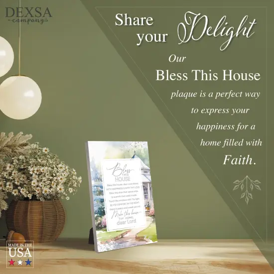 Bless This House Wood Plaque with Easel and Hook Wall Tabletop Art - 6 inches x 9 inches {4}
