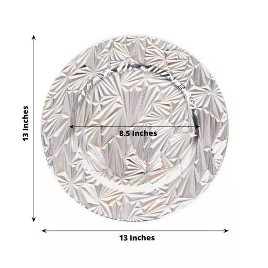 SILVER 6 Round 13" Metallic Rock Cut Acrylic CHARGER PLATES {2}
