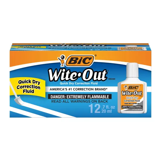 BIC Wite-Out Brand Quick Dry Correction Fluid, 20 ml Bottles, White, 12-Count {2}