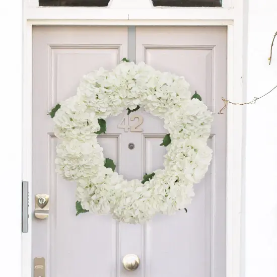 15" Soft White Hydrangea Wreath - Realistic Silk Flowers & Grapevine Ring for Home & Event Decor by Floral Home&reg; {4}