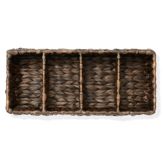 Casafield Set of 2 Water Hyacinth Divided Basket Organizers - Woven Bins for Bathroom, Bedroom, Laundry, Pantry, Shelves {5}