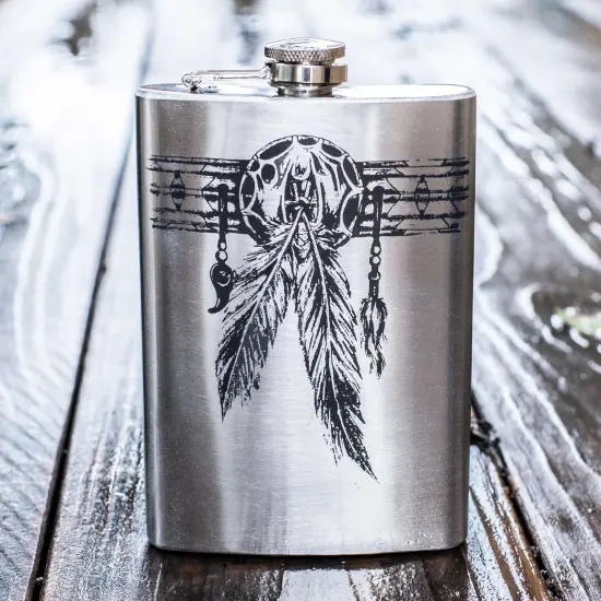 8oz Native American Feather Band Stainless Steel Flask {4}