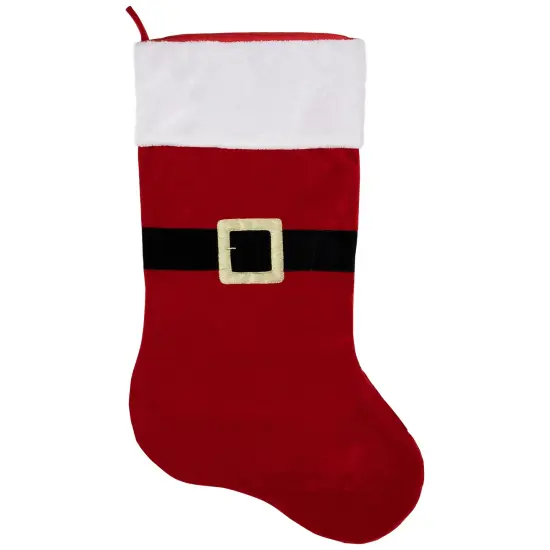 Northlight Velveteen Santa Claus Belt Buckle Commercial Christmas Stocking - 48" - Red and White {1}