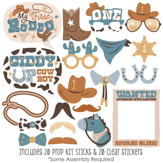 Big Dot of Happiness My First Rodeo - Little Cowboy 1st Birthday Party Photo Booth Props Kit - 20 Count {3}