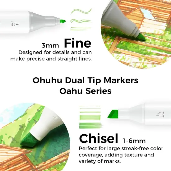 Ohuhu Oahu 60 Colors Alcohol-Based Markers - Dual Tip Chisel & Fine {4}