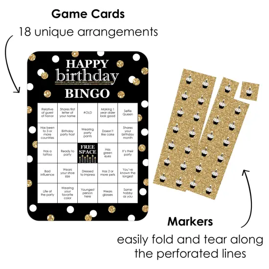 Big Dot of Happiness Adult Happy Birthday - Gold - Find the Guest Bingo Cards and Markers - Birthday Party Bingo Game - Set of 18 {3}