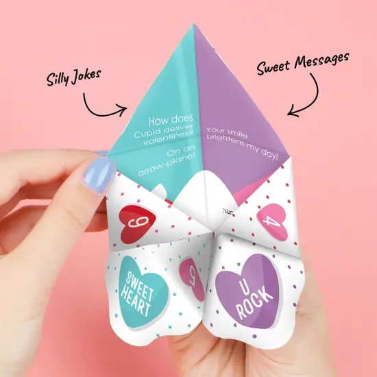 Big Dot of Happiness Colorful Hearts - Happy Valentine's Day Party Cootie Catcher Game - Valentine Jokes for Kids Fortune Tellers - Set of 12 {4}