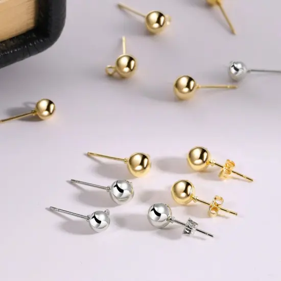180 PCS Ball Post Earring Stud with 200 Pieces Butterfly Ear Back Earrings with Loop for DIY Jewelry Making Findings, 4 mm 5 mm 6 mm (Silver, Gold) {3}