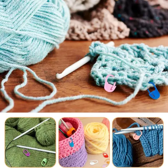 220/900 Pieces Stitch Markers,With 15 Pcs Large Eye Blunt Sewing Needles,Colorful Crochet Stitch Markers for Knitting Stitch Locking Clips Crochet Pins with Storage Box {4}