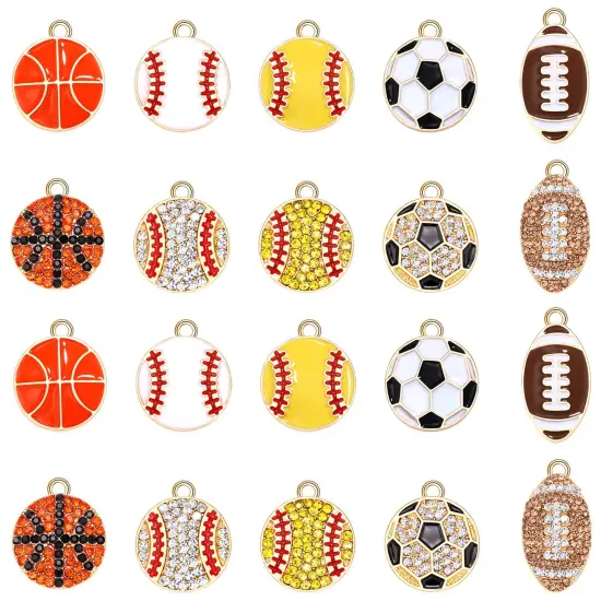 20 Pieces Sports Charms Enamel Basketball Baseball Pendant Charms for Jewelry Making Rhinestone Ball Game Softball Charms for Necklace Bracelet Earrings DIY Crafts (Set 1) {2}