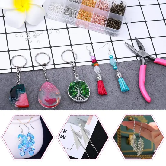 1400 Pieces Earring Hooks, Making Kit with 200pcs Ear Ring 1000pcs Jump Rings, Backs and Jewelry Pliers for Supplies Findings {4}