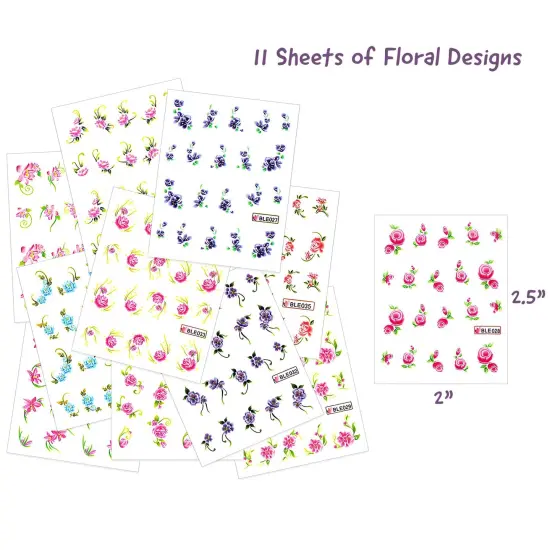 Wrapables Floral Water Slide Nail Art Decals Water Transfer Nail Decals (11 designs/220 Nail Decals) {2}