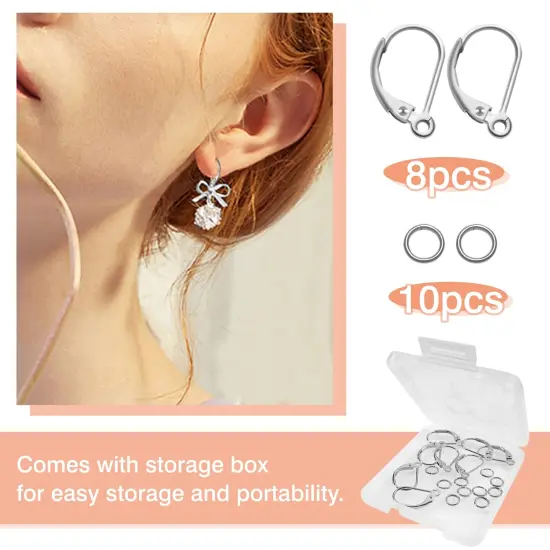 8 Pieces 925 Sterling Silver Leverback French Earring Hooks Hypoallergenic Dangle Earwire Findings 16x9mm with Jump Rings for Jewelry Making {6}
