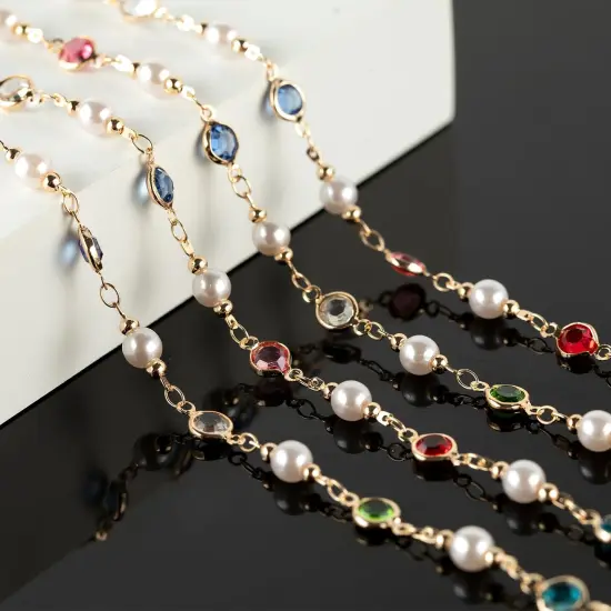 3M Artificial Pearl Chains for Jewelry Making, Mixed Color Rhinestone Jewelry Chains Bulk with Jump Rings and Lobster Clasps Jewelry Supplies Findings {4}