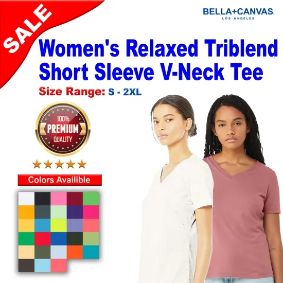 BELLA + CANVAS&reg; Women's Relaxed Triblend Short Sleeve V-Neck Tee Oatmeal Triblend {2}