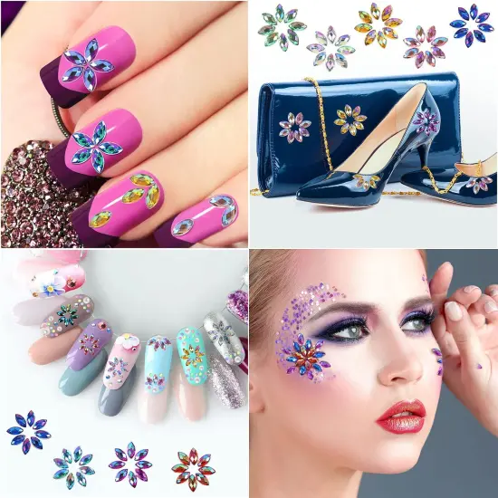 1200 Pieces 12 Colors Shiny Nail Rhinestones Horse Eye Rhinestones Flat Back Nail Gems Decorations Supplies with Box {5}