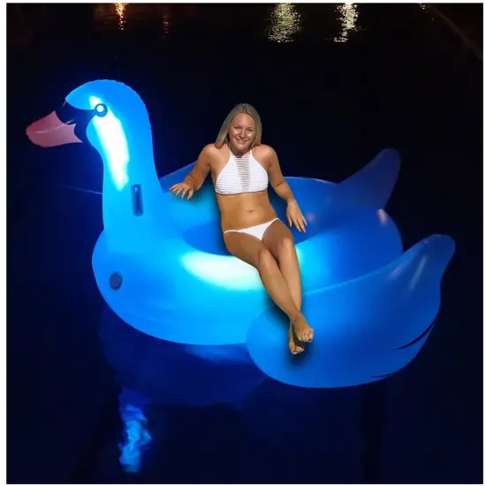 Swim Central Inflatable LED Lighted Color Changing Swimming Pool Ride-On Swan Float Lounger - 75" White {4}