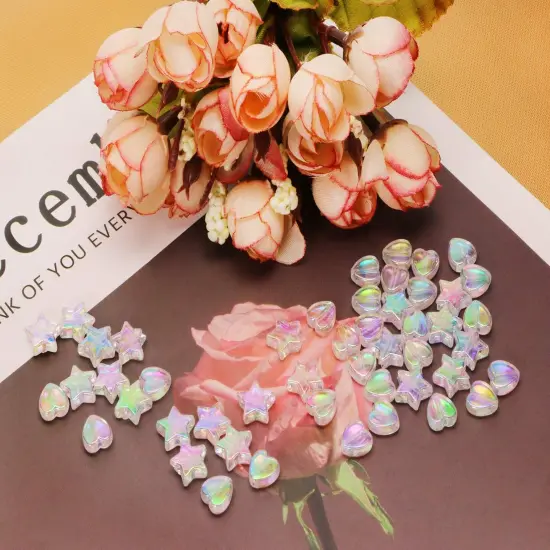 100 Pieces Mini Acrylic Beads 9mm Heart Charms and 11mm Star Beads for Jewelry Making Bracelets Necklaces Earrings Key Chains Accessories DIY Crafts Valentine Christmas Birthday Gifts (White) {6}