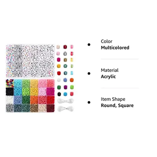 8800 Pieces Beads Kit, Including 7200 Pieces 4mm Glass Seed Beads and 1600 Pieces Letter Beads for Bracelet Jewelry Making and Crafts with 20m Crystal String and 30m Elastic String {1}