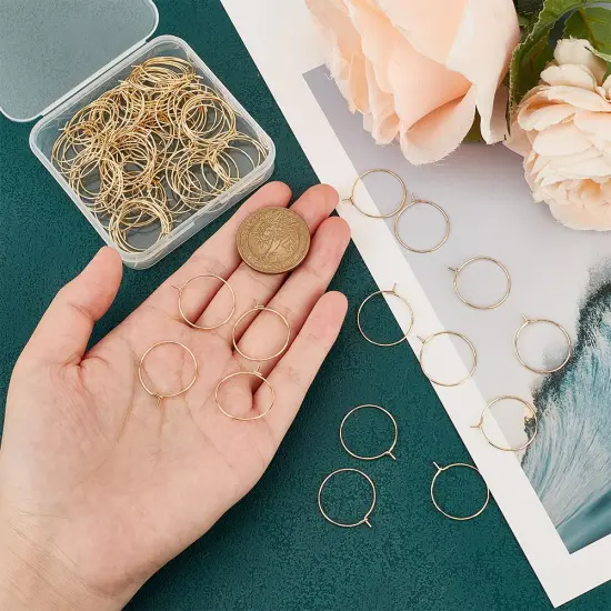 100 Pieces 20mm Hypoallergenic Stainless Steel Hoop Earring Golden Wine Glass Charm Rings 0.7mm Pin Earring Beading Hoop for Women Dangle Hoop Earrings Making {1}