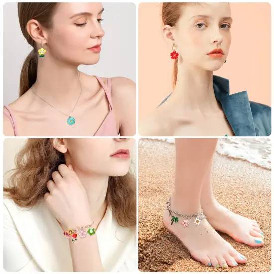 120 Pieces Spring Summer Floral Themed Charms, Flower Charms for Jewelry Making, Assorted Gold Enamel Charm Pendants for DIY Necklace Bracelet Earrings Supplies Gifts for Mom Women Girls {3}