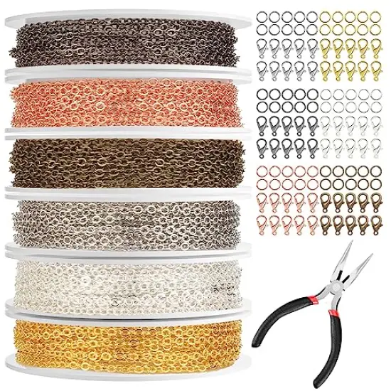 60 FT Chains for Jewelry Making, Jewelry Making Chains for Necklace with Pliers, Open Jump Rings and Lobster Clasps for Making Jewelry DIY Necklace Bracelet Anklet, 6Colors 2mm {2}