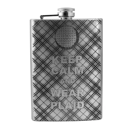 8oz Keep Calm and Wear Plaid Golf Stainless Steel Flask {1}