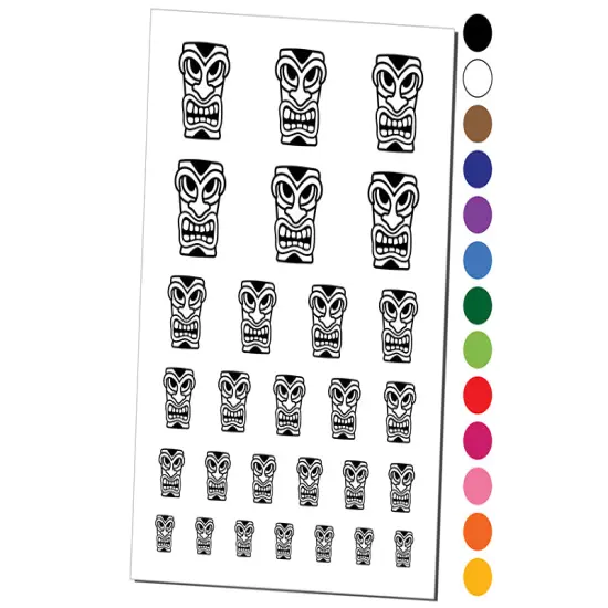 Hawaiian Tiki Head Temporary Tattoo Water Resistant Fake Body Art Set Collection Dark Green {1}