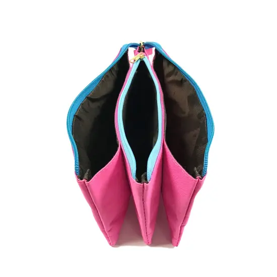 Wrapables Three Layer Multifunctional Pencil Case Cosmetic Bag Pink {2}