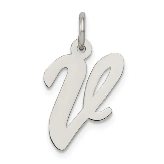 Sterling Silver Medium Script Initial Letter V Charm Jewerly 18mm x 8mm {1}