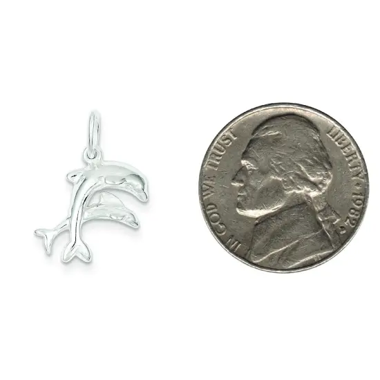 Sterling Silver Double Jumping Dolphins Charm Pendant Jewerly 22mm x 18mm {2}