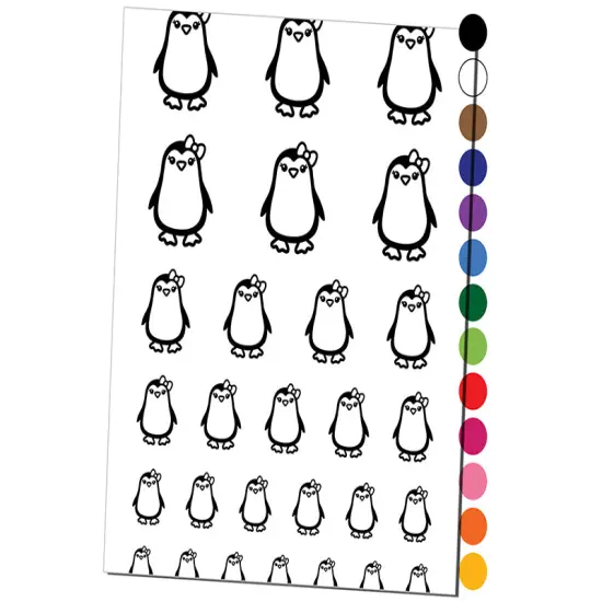 Cute Girl Penguin with Bow Temporary Tattoo Water Resistant Fake Body Art Set Collection Purple {1}