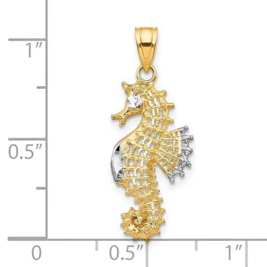 10K Gold & Rhodium Plated Seahorse Charm Pendant Jewelry 25mm x 11mm {2}