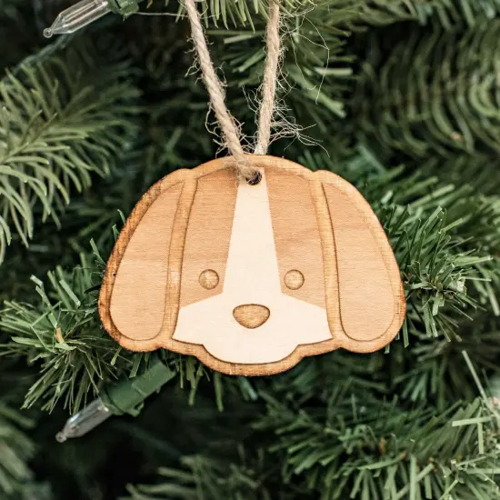 Ornament - Cute Puppy - Raw Wood 3x2in {1}