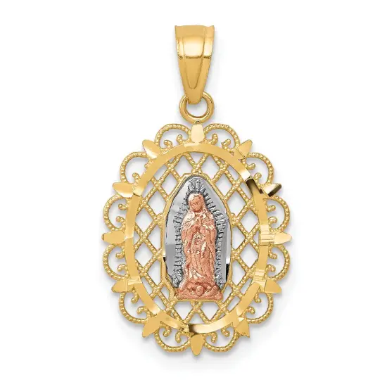 10K Gold Two Tone Our Lady Of Guadalupe Pendant Charm Jewelry 22mm x 13mm {1}