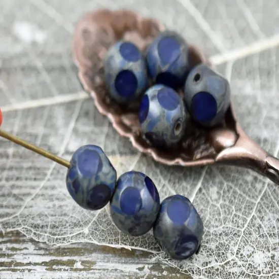 *18* 8mm Navy Blue Travertine Window Cut Round Beads {5}