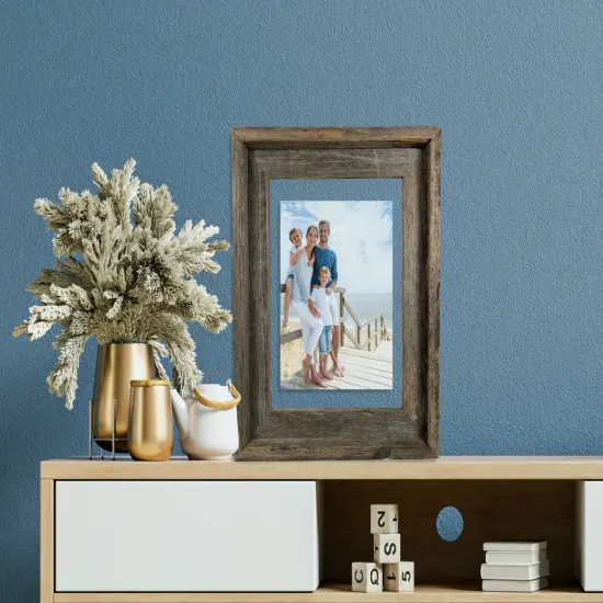 Rustic Farmhouse Signature Series Reclaimed Solid Wood Floating Picture Frame Grey {2}