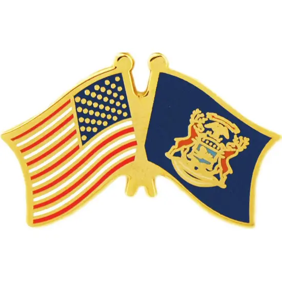 American & Michigan Flags Pin 1" {1}