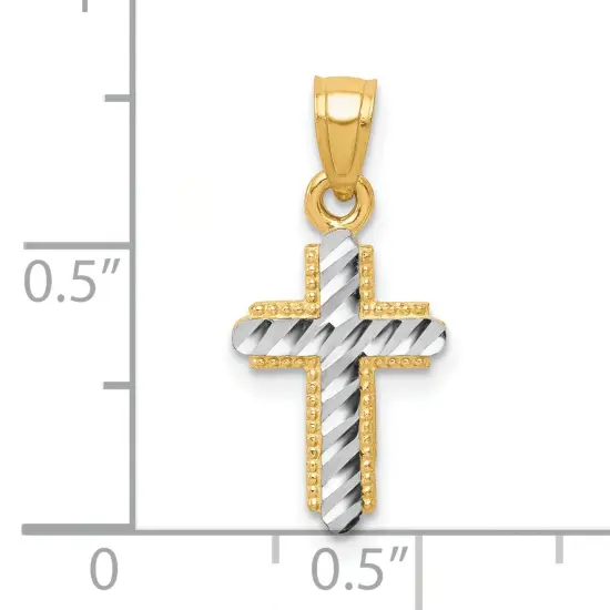 10K Gold & Rhodium Plated Diamond Cut Cross Pendant Charm Jewelry 20 x 11mm {3}